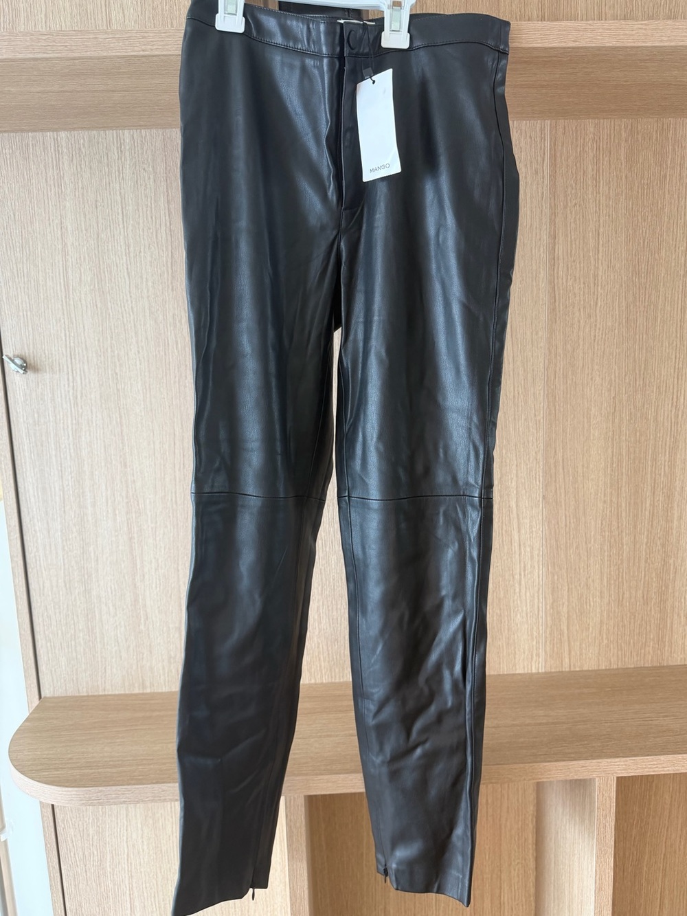 Mango Black Faux Leather Slim Pants